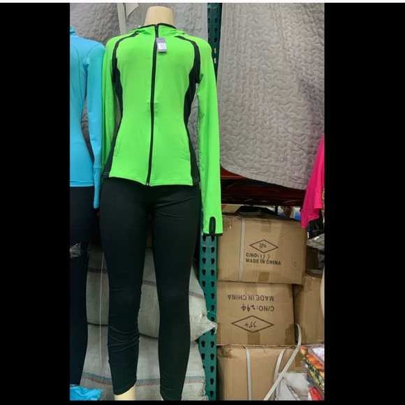 𝐍𝐄𝐎𝐍 Green Hoodie Jacket+Black Leggings - Picture 3 of 9